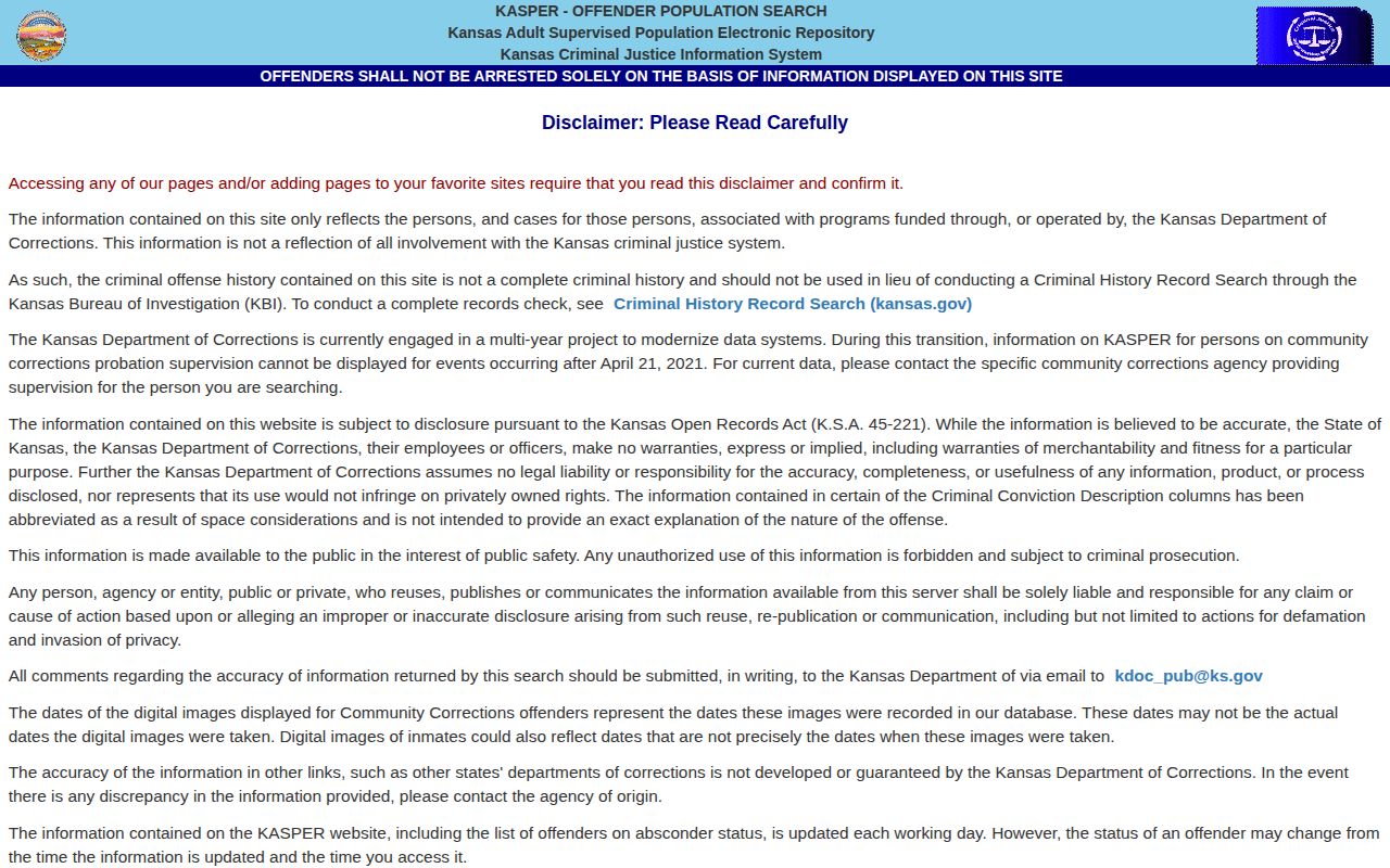 KASPER state image and release fields for Stafford County record research